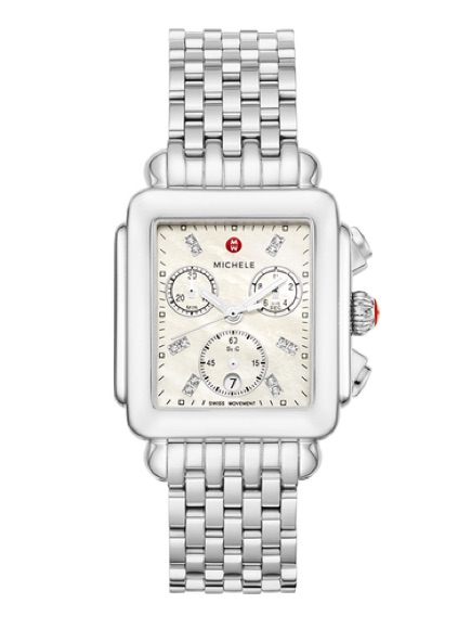 Michele Stainless Steel Diamond MotherOfPearl Chronograph Watch
